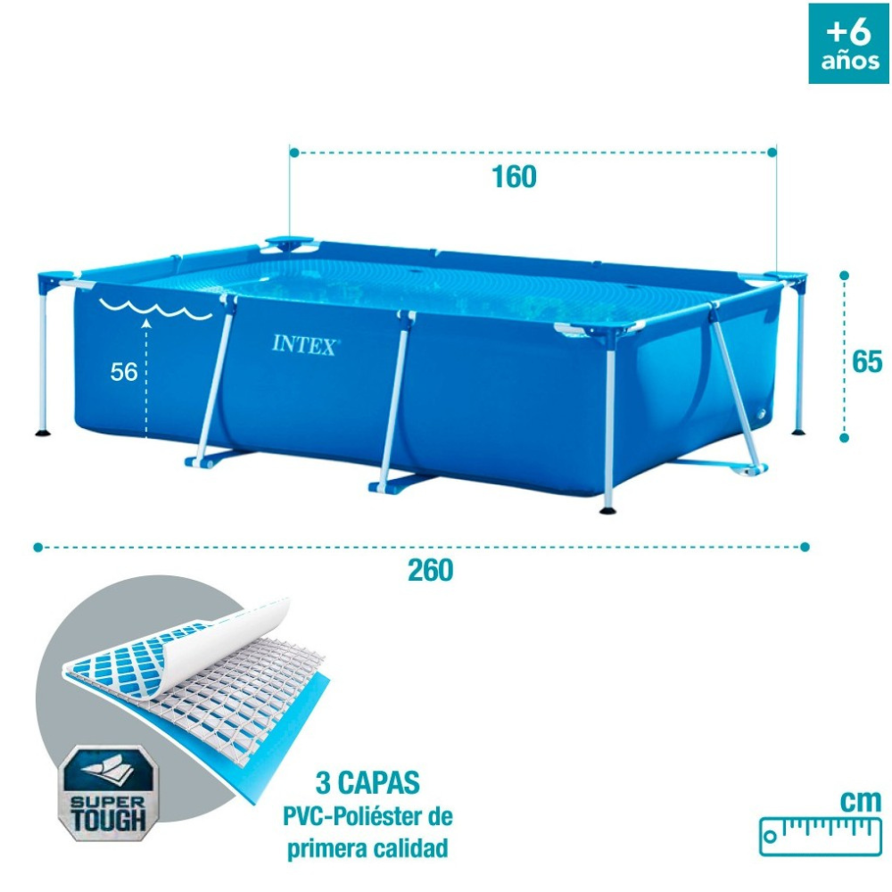 Piscina Rectangular Estructural Familiar INTEX 2,6x1,6x0,65m