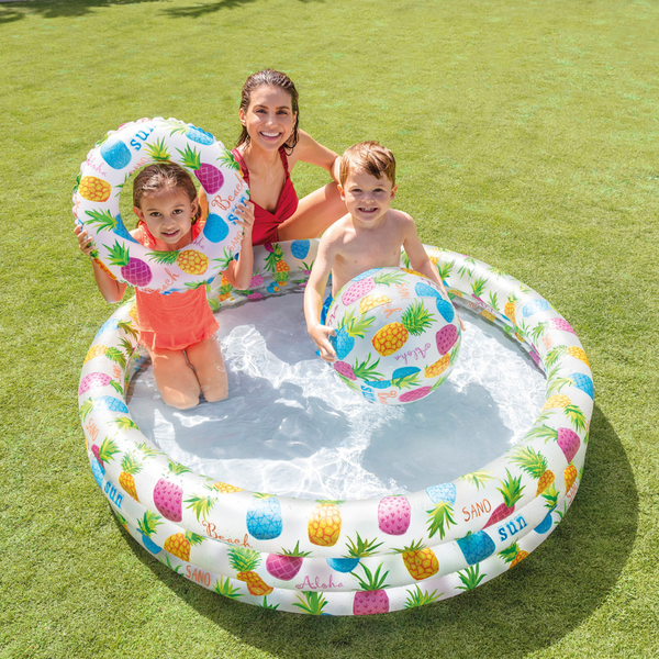 Set Piscina Infantil con Piscina, flotador y pelota inflable Piñas INTEX