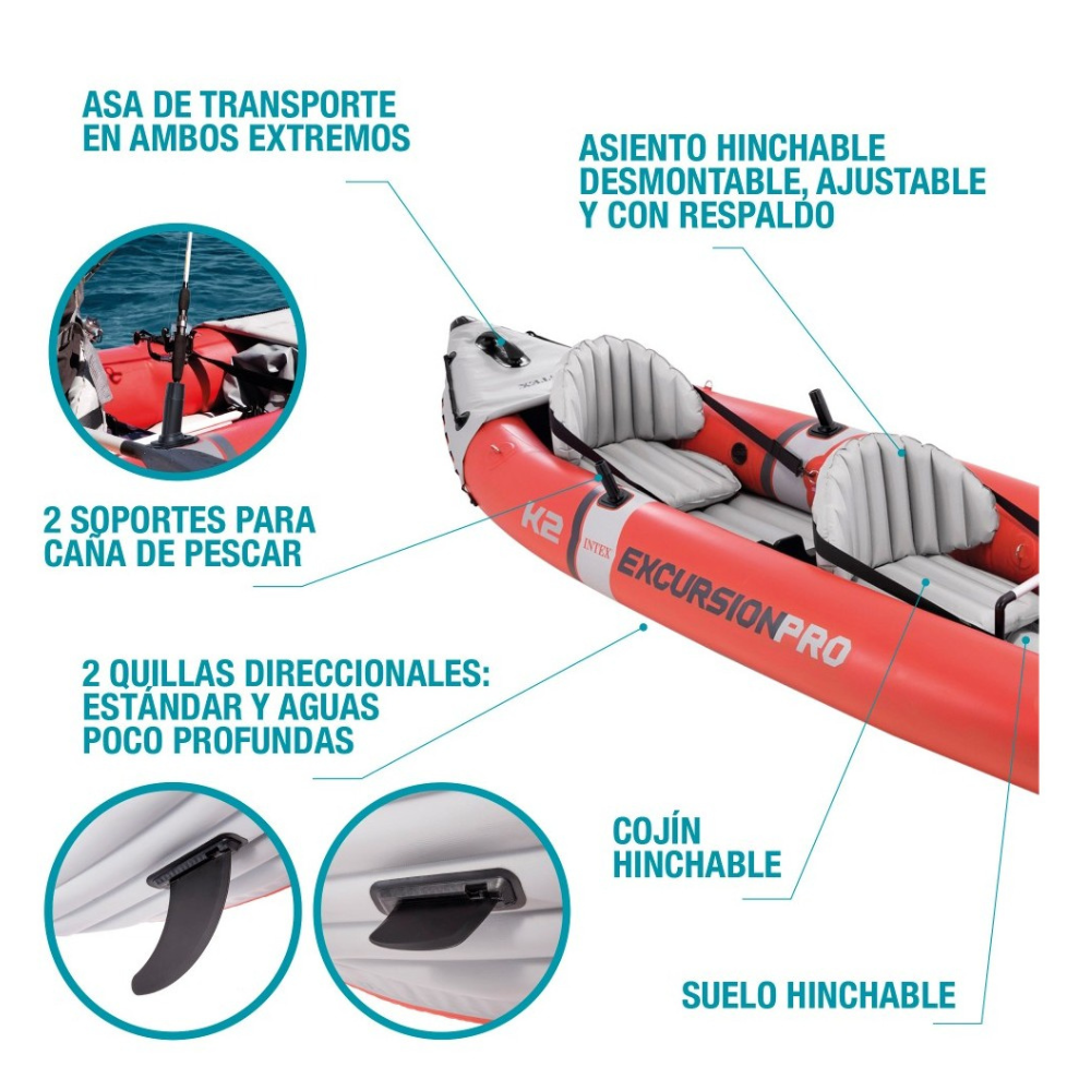 Kayak Inflable INTEX 2 Personas Excursion Pro K2