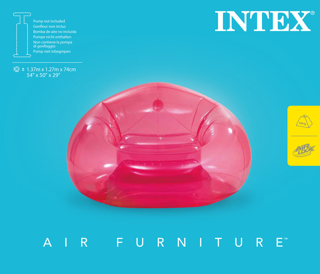 Intex 66501 Rosa Beanless Sillón Hinchable, Transparente, Muebles Hinchables,  Medidas 137x127x74 cm, Cómodo Capacidad para 1 Persona, Peso Máx. 100 kg,  Fácil de Hinchar, Portátil, Puff Hinchable : : Hogar y cocina